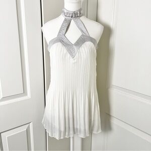 COCO & tashi  Pleated Chiffon Embellished Halter Blouse, White & Silver
